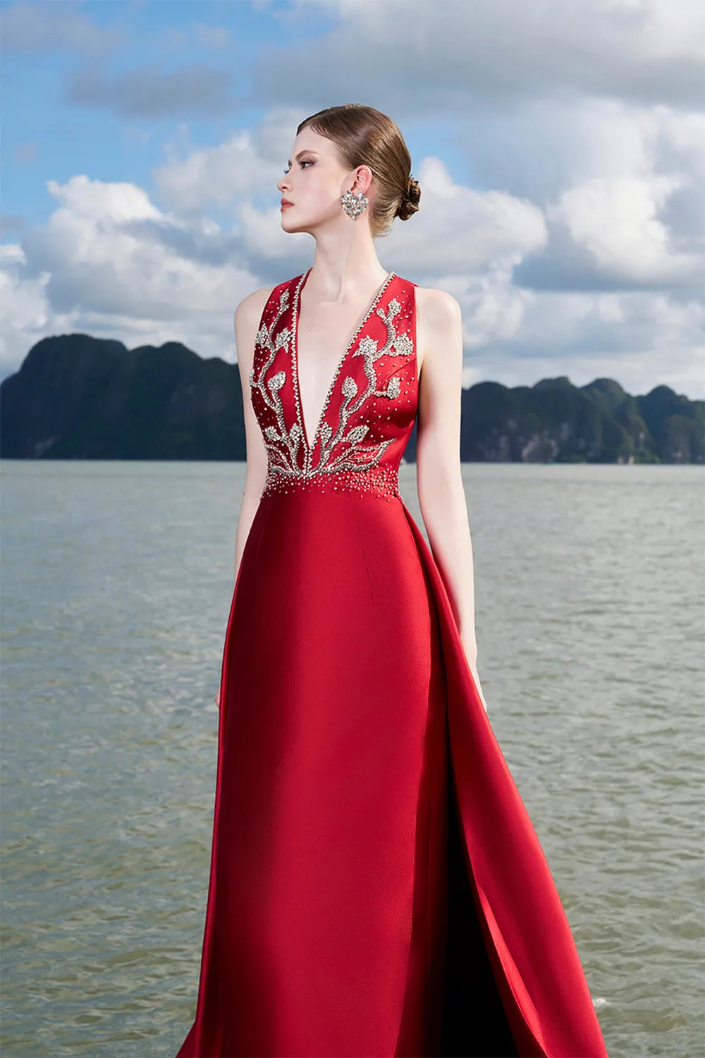 Sleeveless Deep V-Neck Flared A-Line Dress
